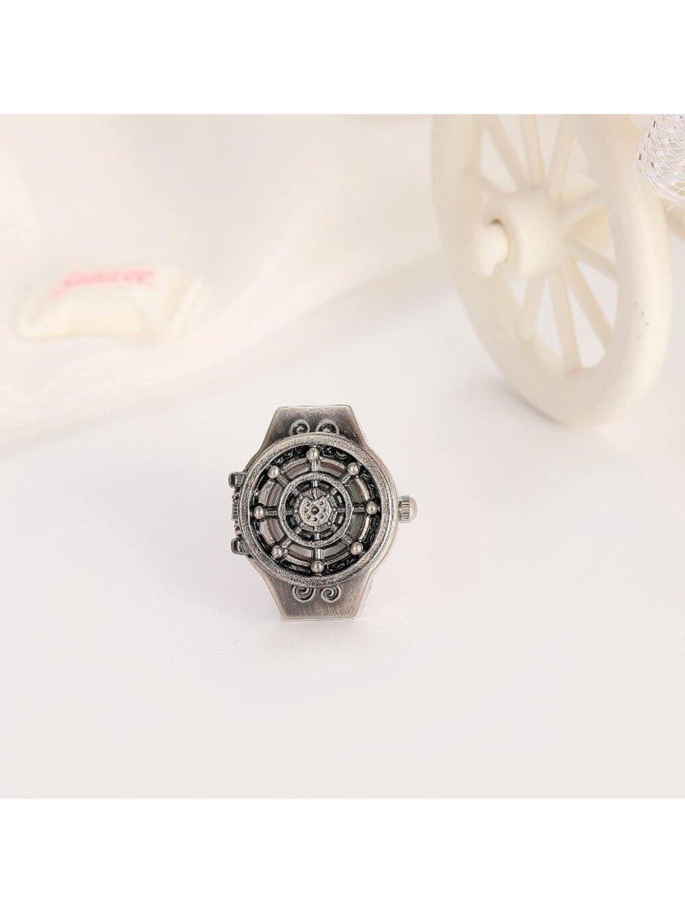 Unisex All Black Analog Quartz Punk Helm Cover Adjustable Finger Ring Watch - Picture 3 of 7